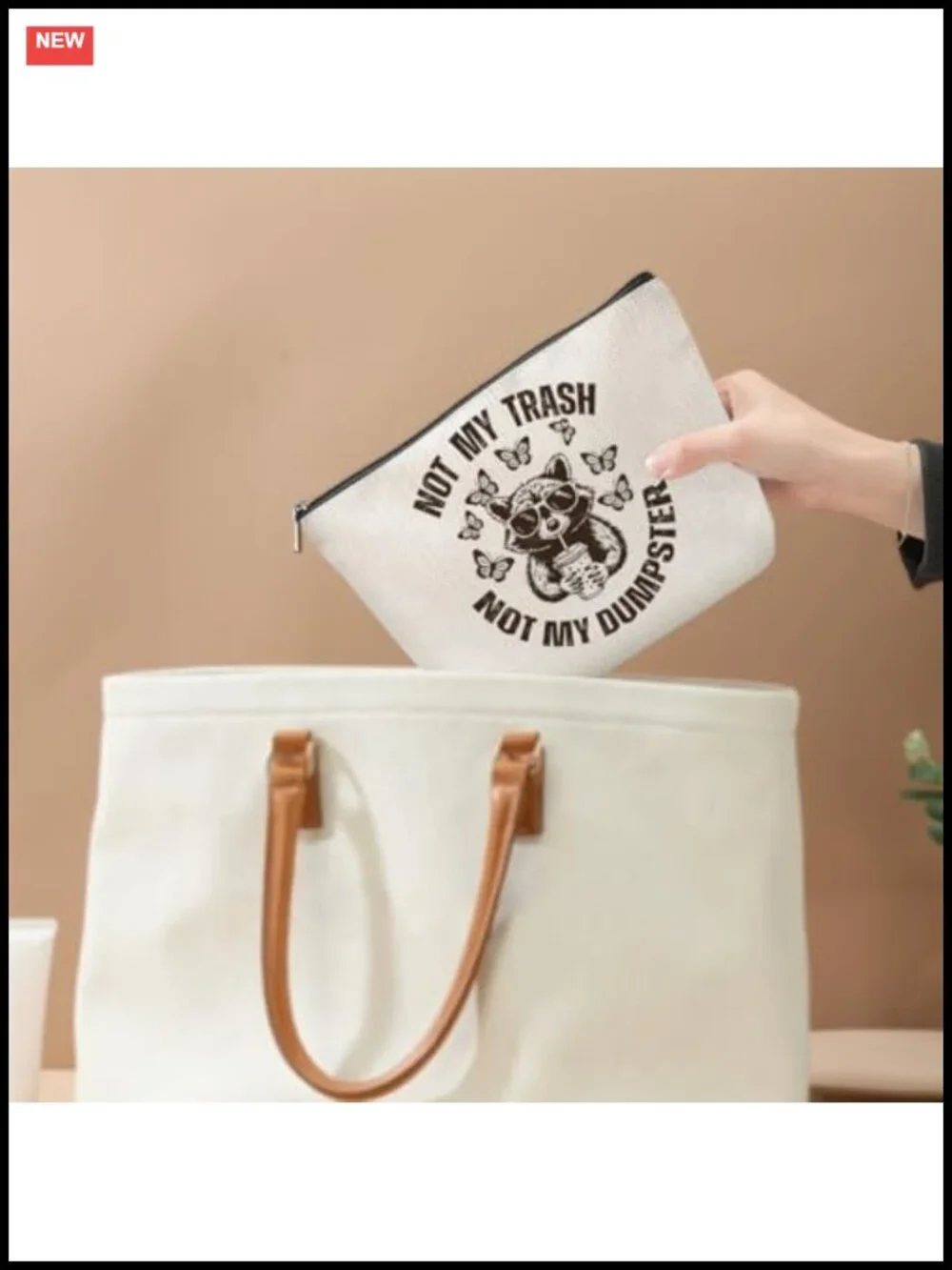 Funny Raccoon Cosmetic Bag Makeup Pouch - Cotton Linen Travel Toiletry